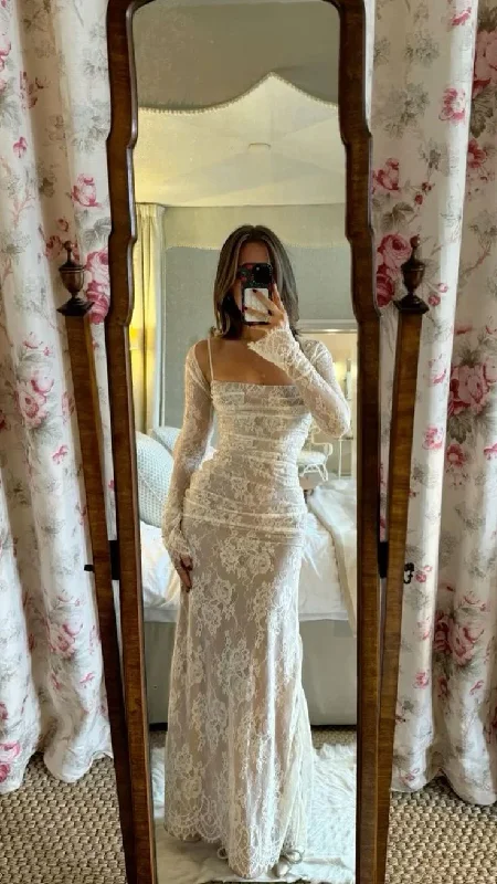 Extra Savings chic shift dressLace long prom dress long sleeves evening dress