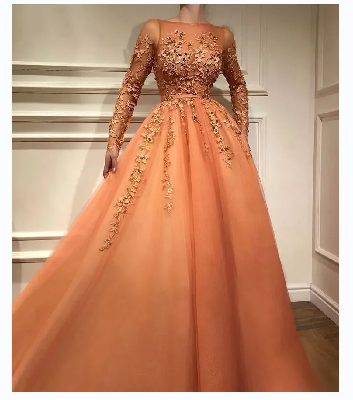 Act Fast bodycon dressCustom Orange Long Sleeve 3D Flowers Appliques Floor-Length A-Line Tulle Sweep Train Formal Evening Dress Act Fast bodycon dressCustom Orange Long Sleeve 3D Flowers Appliques Floor-Length A-Line Tulle Sweep Train Formal Evening Dress