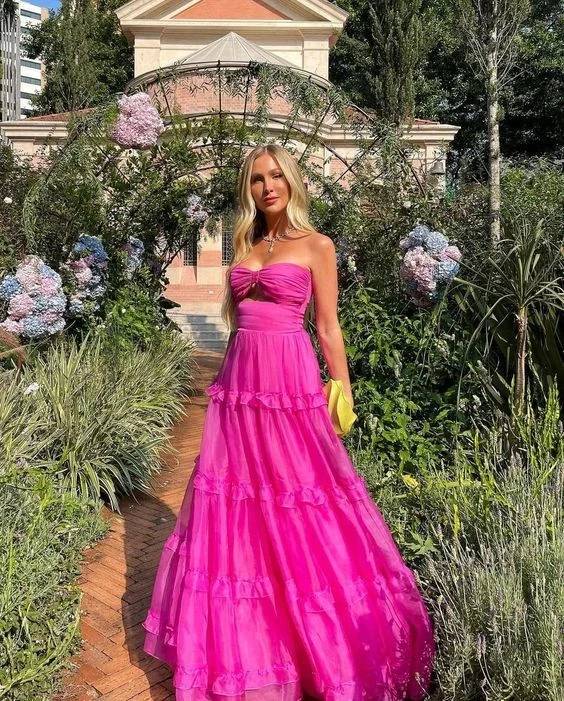 Crazy Deals chic dressHot Pink Formal Occasion Dress Sweetheart Long Party Dress Tiered Sleeveless Sexy Evening Dress Y6183