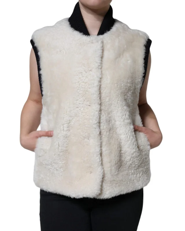 Special Promotion cold weather jacketBurberry Shearling Leather Vest Coat Jacket with Front Pockets and Button Closure