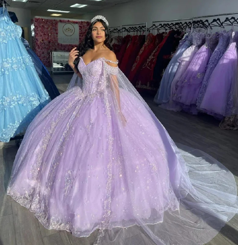 Great Deals bohemian dressCute Lilac Flowers Princess Quinceanera Dresses With Detached Cape Beads Crystal Sweet 16 Dress Vestido De 15 Años Prom Great Deals bohemian dressCute Lilac Flowers Princess Quinceanera Dresses With Detached Cape Beads Crystal Sweet 16 Dress Vestido De 15 Años Prom