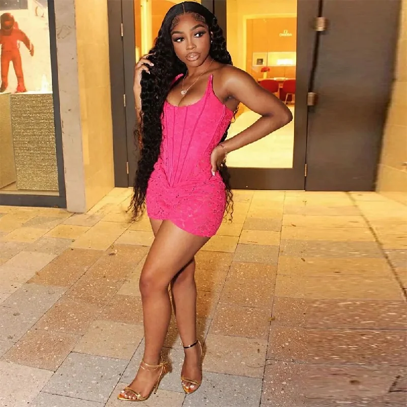 Savings Galore party-ready dressHot Pink Lace Appliques Prom Dresses for Black Girls Strapless Short Birthday Party Dress Illusion Mini Cocktail Gowns