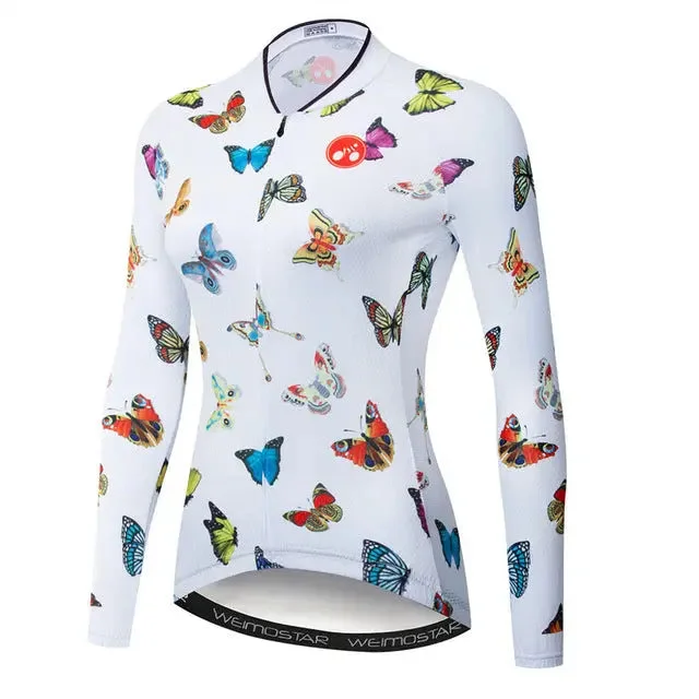 warm athletic hoodieWhite Butterflies Women's Long Sleeve Cycling Jersey