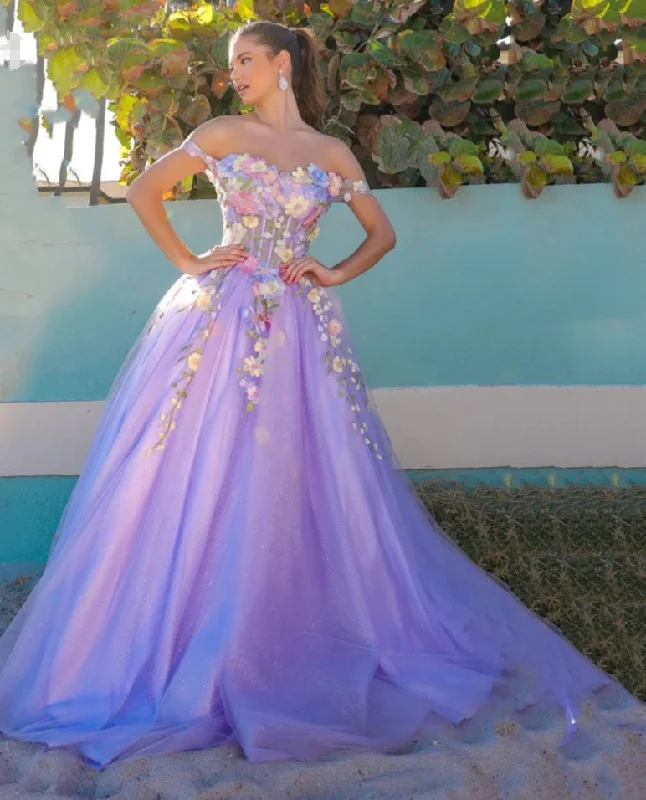 Crazy Savings bohemian dressSpring Off Shoulder Ball Gown Vestido De Novia Flower Lace Evening Dress Baby Blue Corset Maxi Prom Dress 2024
