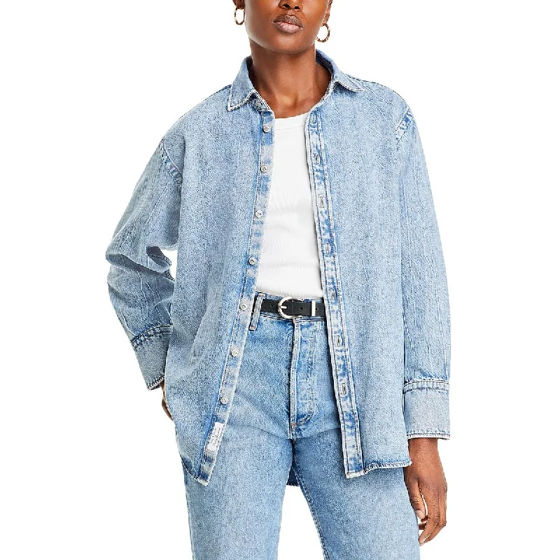 lightweight winter coatWomens Collar Button Up Denim Jacket