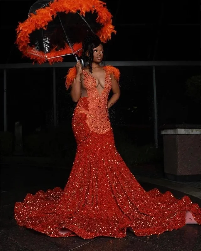 Fantastic Deals elegant evening dressElegant 2024 Orange Sequined Mermaid Prom Dresses With Crystal Beading Feathers Shoulder Brithday Part y Gowns For Black Girl Fantastic Deals elegant evening dressElegant 2024 Orange Sequined Mermaid Prom Dresses With Crystal Beading Feathers Shoulder Brithday Part y Gowns For Black Girl
