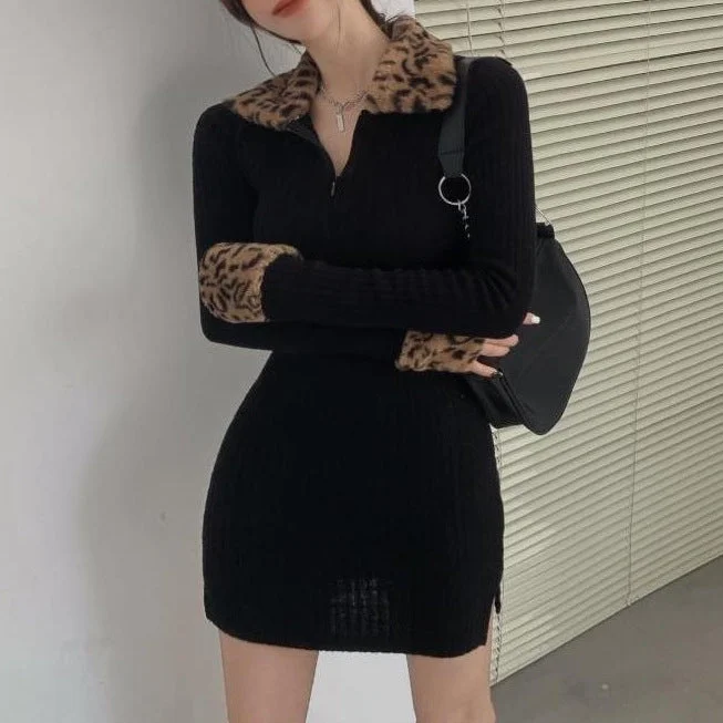 Can't Miss cocktail party dressNew Leopard Print Long Sleeve Padded Dress Women