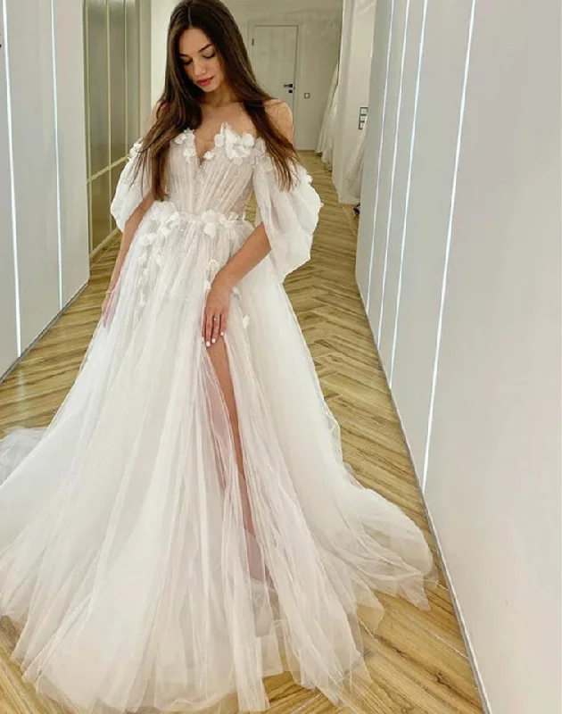 Stock Clearance boho-chic dressWedding Dresses Fairy Sweetheart Neck Boho Bride Dresses 3D Flowers Puff Sleeve Elegant Wedding Gowns suknia ślubna Bridal Gown Stock Clearance boho-chic dressWedding Dresses Fairy Sweetheart Neck Boho Bride Dresses 3D Flowers Puff Sleeve Elegant Wedding Gowns suknia ślubna Bridal Gown