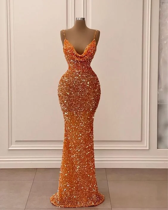 Year-End Sale winter dressSpaghetti Straps Sparkly Evening Dress Orange Glitter Mermaid Prom Dress Y6105 Year-End Sale winter dressSpaghetti Straps Sparkly Evening Dress Orange Glitter Mermaid Prom Dress Y6105