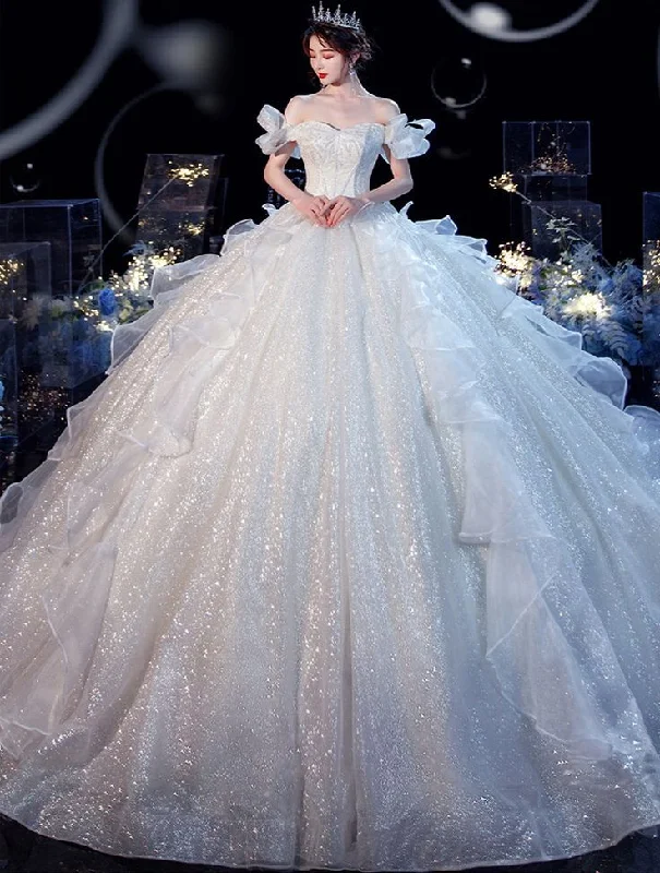 Hurry In statement dressFairy Romantic Off Shoulder White Wedding Dress Sweep Train Y6878 Hurry In statement dressFairy Romantic Off Shoulder White Wedding Dress Sweep Train Y6878