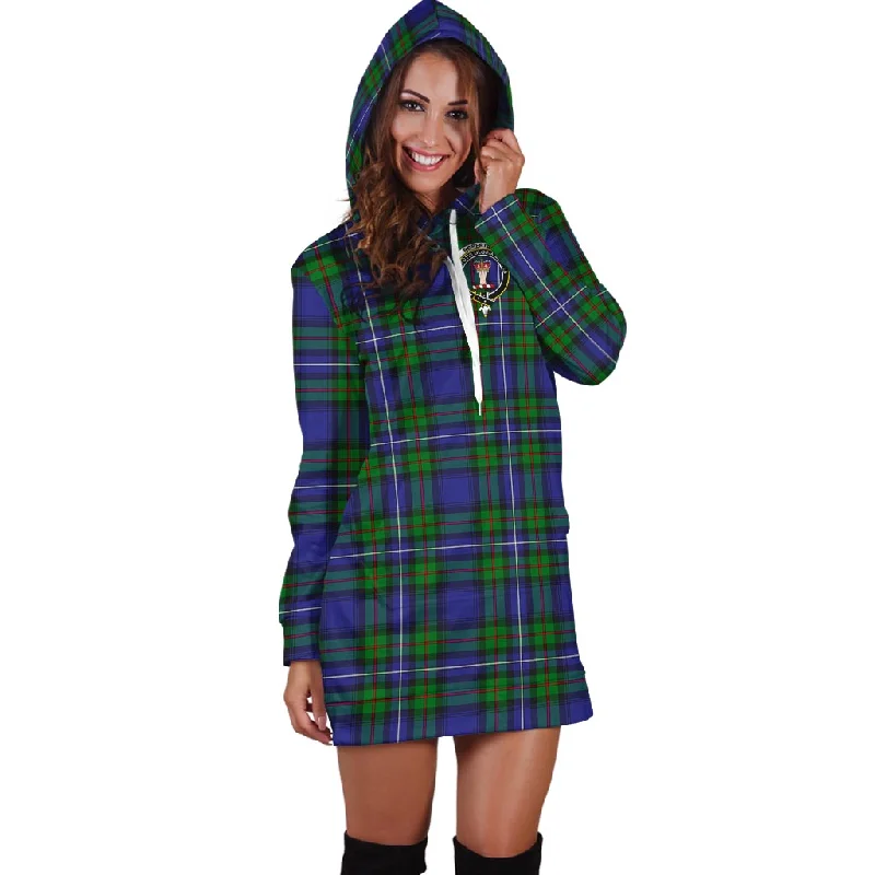 Discount Mania Robertson Hunting Modern Tartan Hoodie Dress with Family Crest