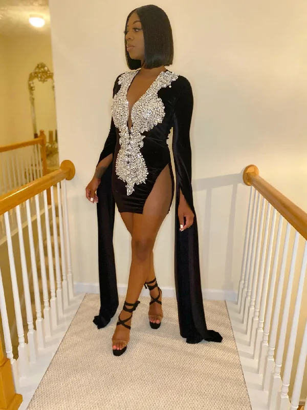 TIME-Limited Offer luxury dressLuxury Crystals Sexy Sheer Short Black Girl Prom Dress Beaded African Cocktail Dresses Women Party Gowns Birthday Homecoming