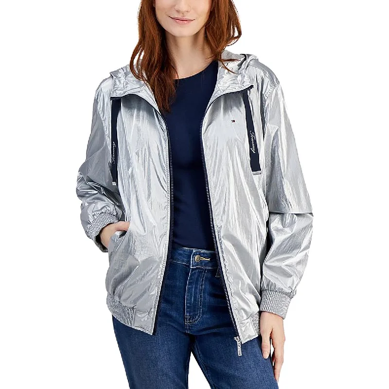 Year-End Clearance oversized trench coatWomens Metallic Long Sleeve Windbreaker Jacket
