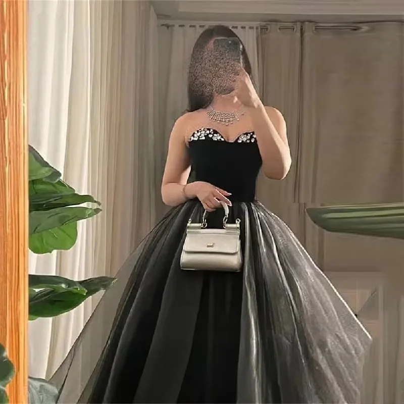 knit dressBlack Evening Dresses Tulle Vintage Sequined Strapless Formal Occasion Dresses Abendkleider Dubai Vestidos De Noche