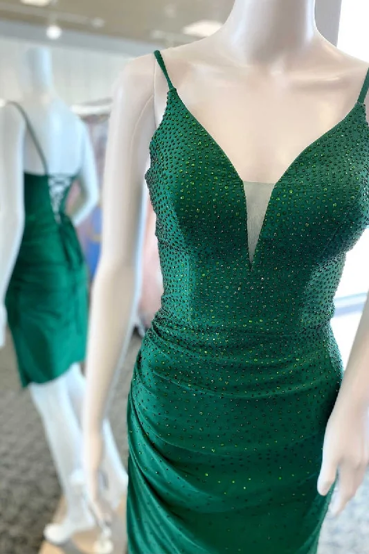 elegant evening dressGreen Beaded Lace-Up Bodycon Mini Homecoming Dress