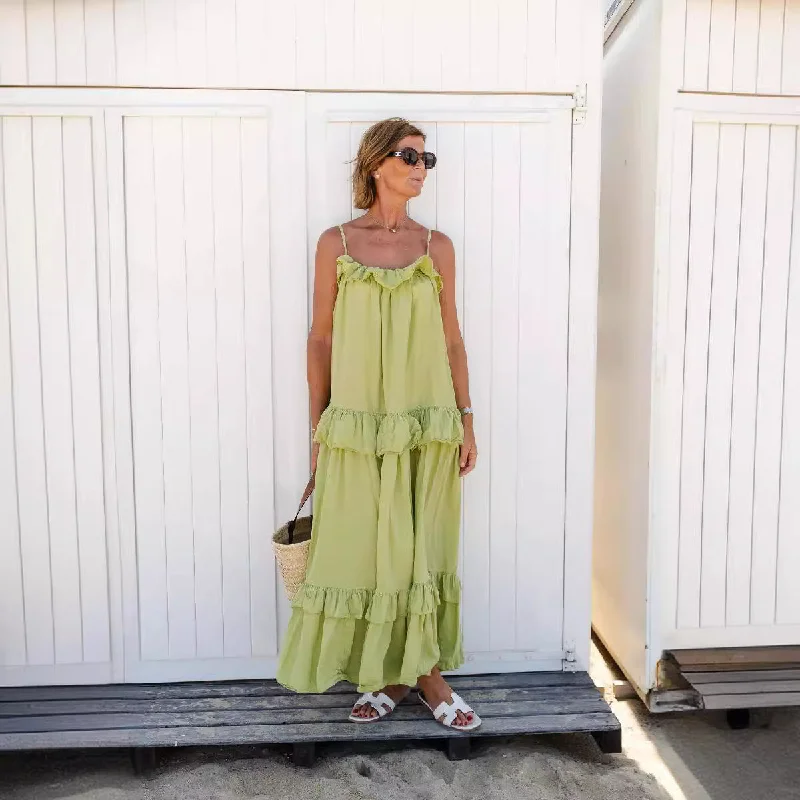 Price Reduction casual midi dressWomen's Summer Vacation Style Ruffled Length Dress