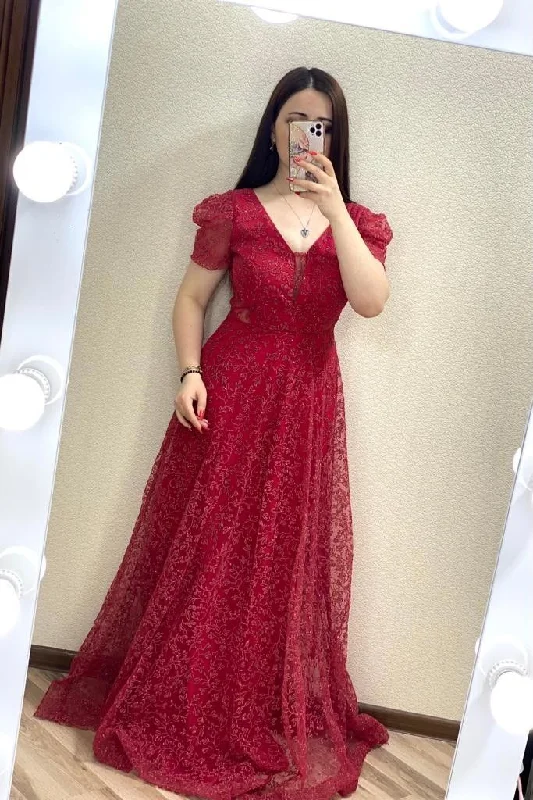 Price Break flowy maxi dressElegant A-line V Neck Long Evening Dress  Y5702