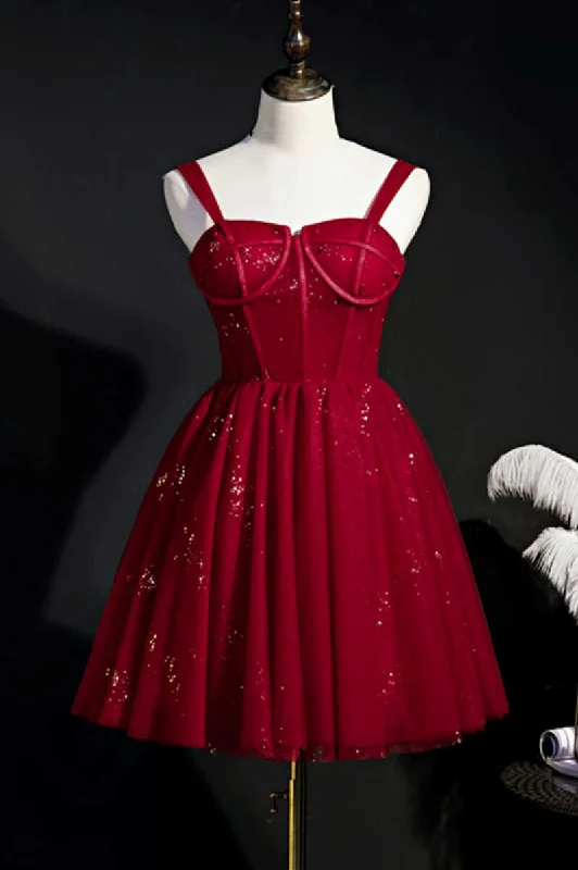 lace-up dressRed Sequins Straps A-Line Short Homecoming Dress