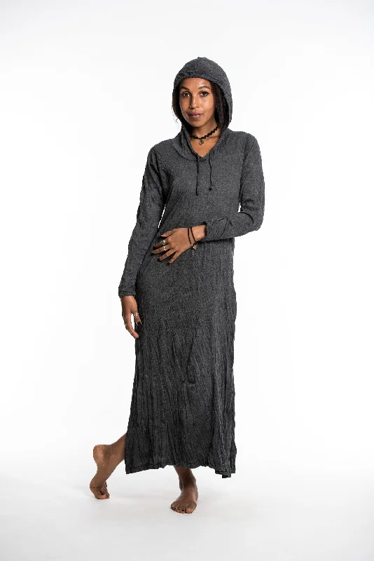 Deep Discounts Womens Solid Color Long Hoodie Dress in Black