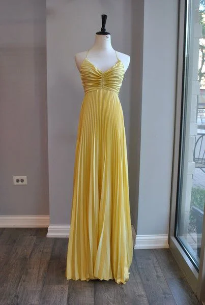 fitted dressCharming Yellow A-line Pleated Prom Dress,Yellow Graduation Dress  Y7374