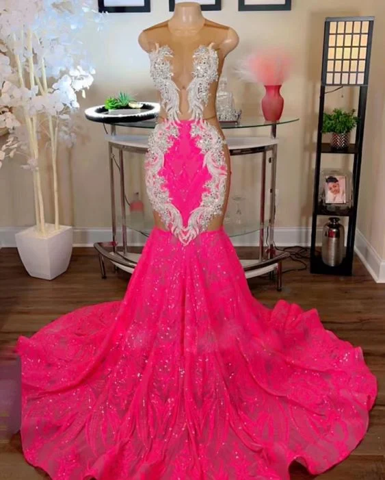 Bonus Savings summer dressCustom Prom Dresses, Prom Dresses, Sparkly Prom Dresses, Pink Prom Dresses, Beaded Applique Prom Dresses, Illusion O Neck Formal Dresses