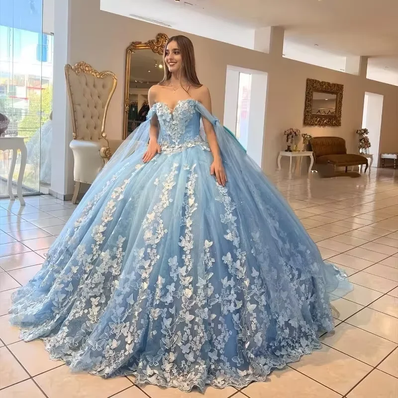 Price Reduction elegant shift dressGlittering Light Blue Butterfly Quinceanera Dresses Off-Shoulder Luxury Lace Vestidos De 15 Anos Birthday Party Price Reduction elegant shift dressGlittering Light Blue Butterfly Quinceanera Dresses Off-Shoulder Luxury Lace Vestidos De 15 Anos Birthday Party