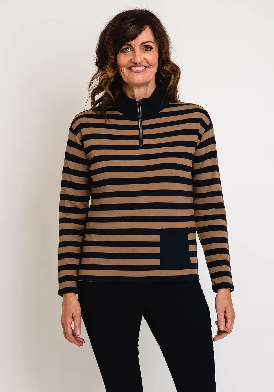Super Savings performance hoodieBarbara Lebek Quarter Zip Striped Top, Navy & Taupe