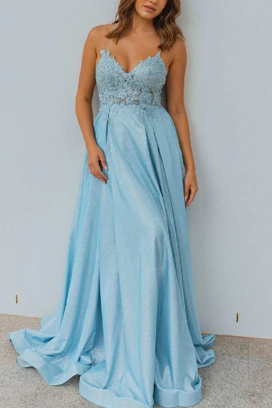 Bargain Prices mini dressLight Blue A-line Straps Long Formal Dress