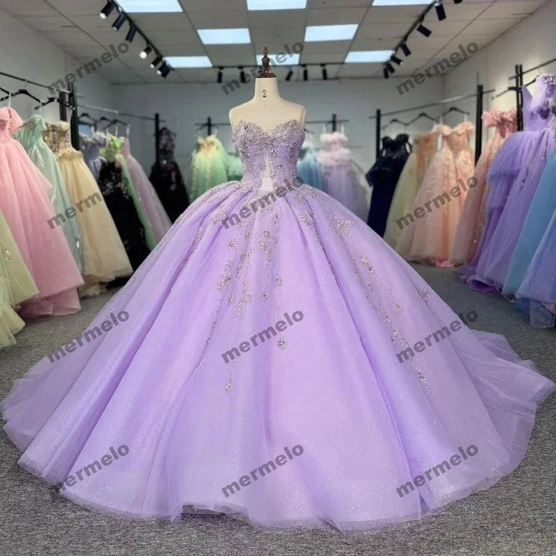 lace-up dressLilac Sweet 16 Ball Gown Quinnceanera Dresses Sparkly Tulle Beading