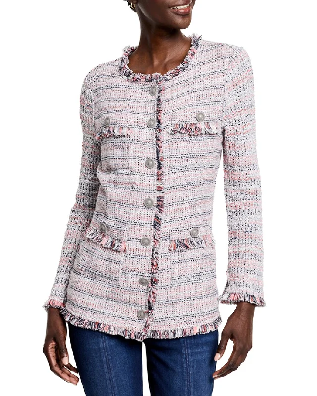 Great Deals versatile coatNic & Zoe Femme Plaid Fringe Mix Knit Jacket