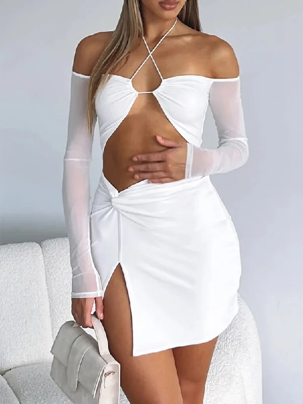 Special Price t-shirt dressBerriesJam - 2024 Solid Backless Off The Shoulder Split Halter Bodycon Dress