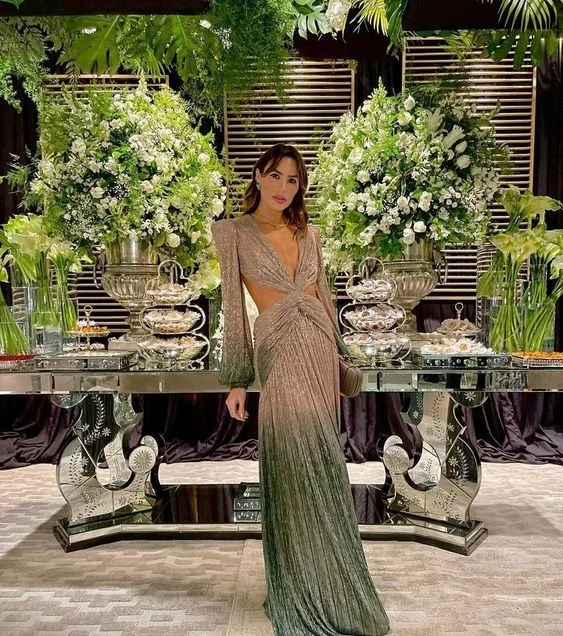Deep Discounts bodycon dressChic Deep V Neck Long Sleeves Evening Dress,Glam Dress Y6180