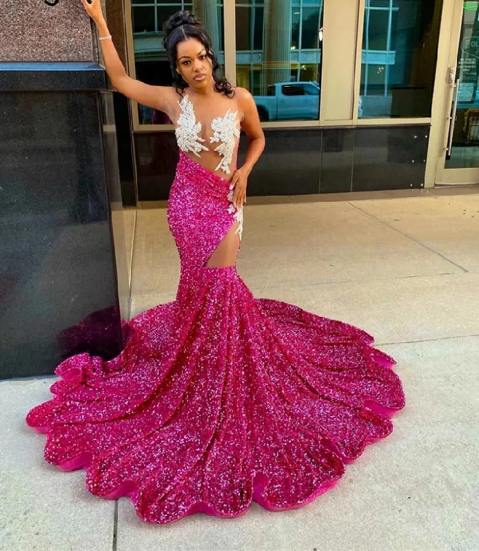 Weekend Flash Sale party dressSexy Diamonds Fuchsia Prom Dress For Black Girls Sheer Neck Sparkly Beading Crystal Rhinestones Sequins GownsBirthday Party Weekend Flash Sale party dressSexy Diamonds Fuchsia Prom Dress For Black Girls Sheer Neck Sparkly Beading Crystal Rhinestones Sequins GownsBirthday Party