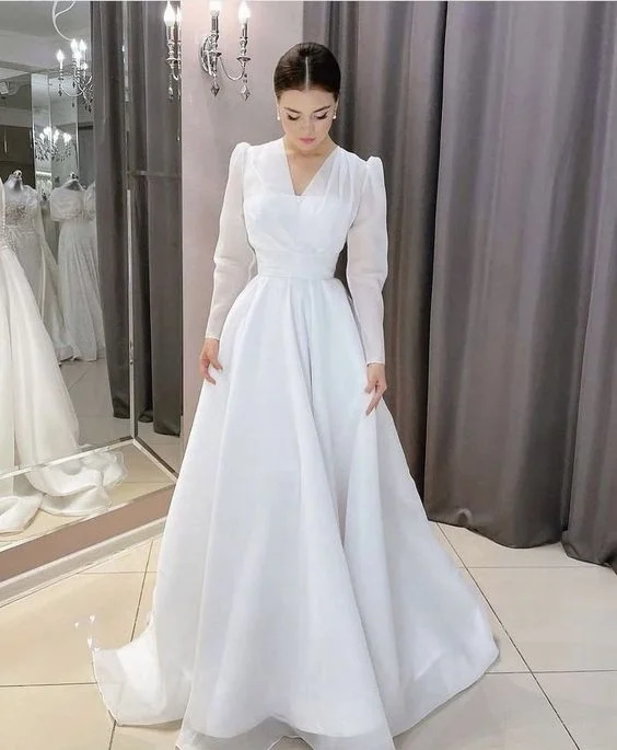 Online Only formal dressModest White A-line Long Sleeves Wedding Dress,White Bridal Dress Y6719 Online Only formal dressModest White A-line Long Sleeves Wedding Dress,White Bridal Dress Y6719