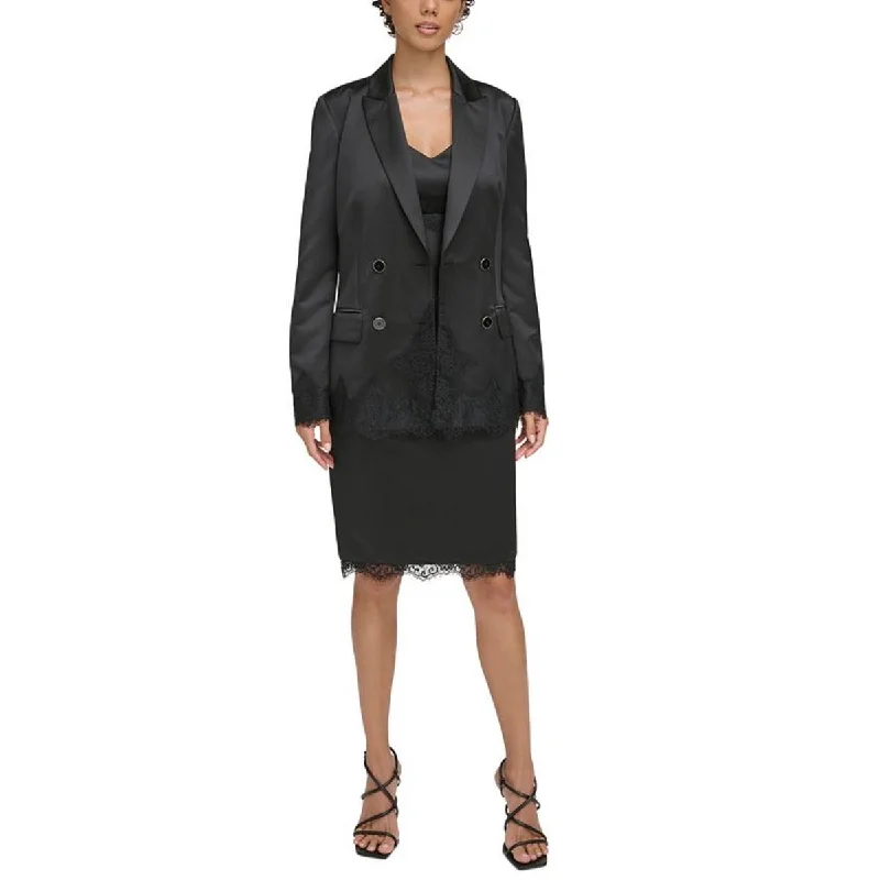 Major Savings urban street coatWomens Lace Trim Shoulder Pads Double-Breasted Blazer