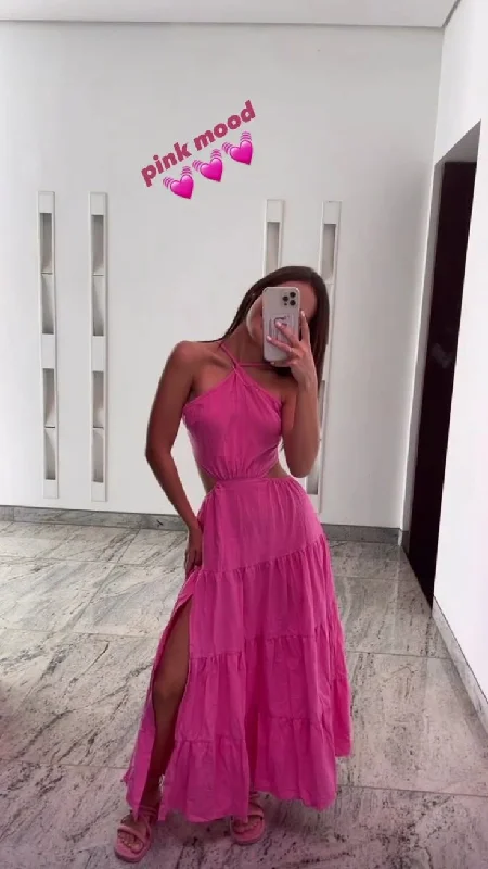 elegant maxi dressSexy Pink Slit A Line Party Dress Long Prom Dress Y7589