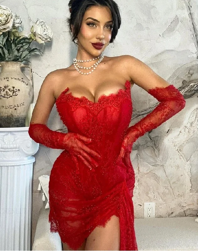 Year-End Clearance cocktail dressSexy Mini Formal Occasion Dresses Strapless Lace Party Dress With Gloves Pleat Beading Short Cocktail Gowns فساتين مناسبة رسمية Year-End Clearance cocktail dressSexy Mini Formal Occasion Dresses Strapless Lace Party Dress With Gloves Pleat Beading Short Cocktail Gowns فساتين مناسبة رسمية