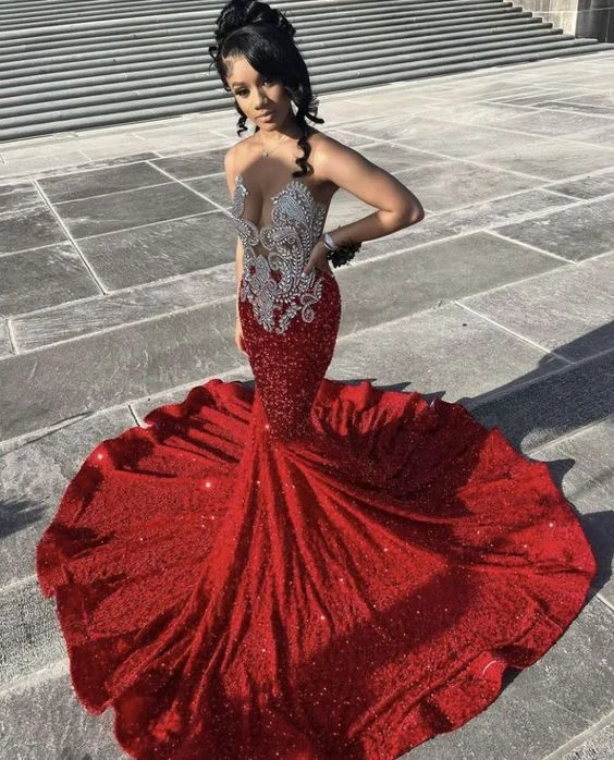 Huge Savings sophisticated dressSparkly Red Sequins Mermaid Prom Dress For Black Girls Huge Savings sophisticated dressSparkly Red Sequins Mermaid Prom Dress For Black Girls