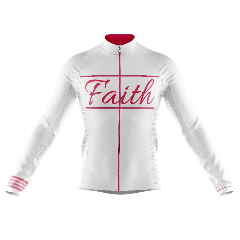 casual workout hoodieFaith White & Pink Long Sleeve Cycling Jersey