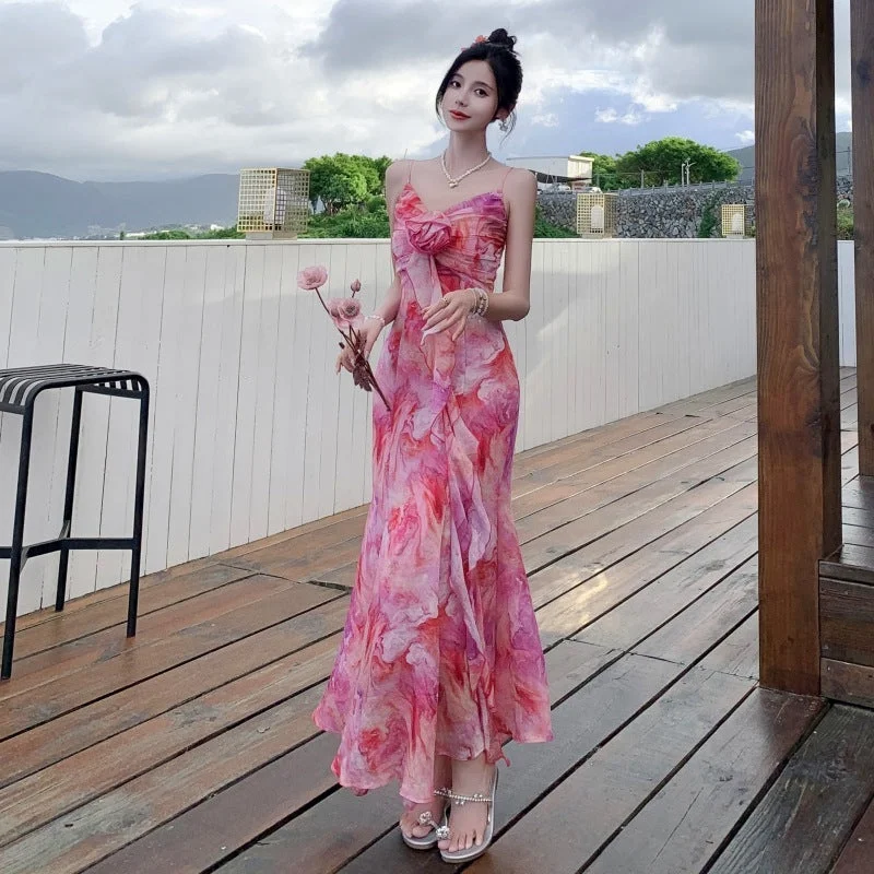 Grand Opening Sale boho dressWomen's Suspender Rose Red Dyed A-line Jumpsuit Long Skirt Grand Opening Sale boho dressWomen's Suspender Rose Red Dyed A-line Jumpsuit Long Skirt