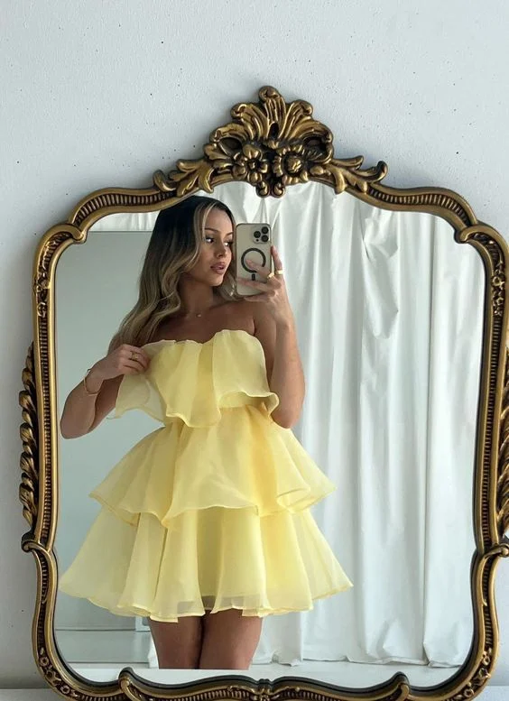 playful dressCute Yellow Tulle Short Prom Dress Homecoming Dress Party Dress Y7667