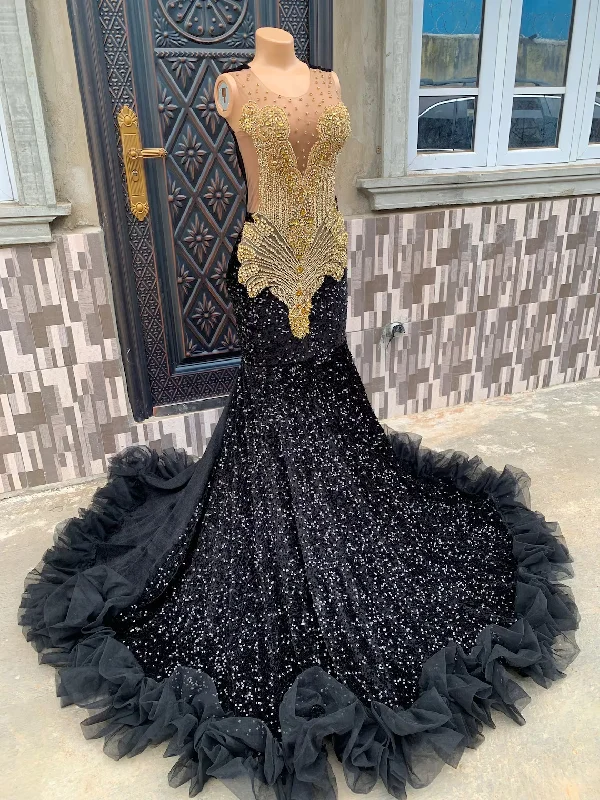 trendy bodycon dressBlack and Gold sequins velvet Prom mermaid dress, photo shoot, birthday dress, engagement dress