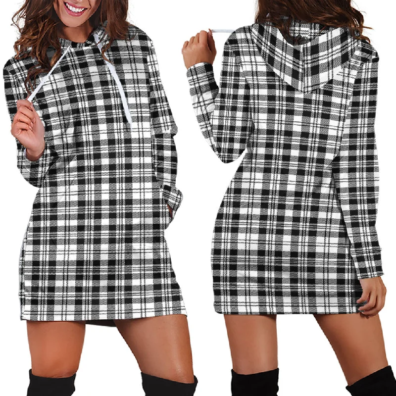 Steals and Deals Scott Black White Tartan Hoodie Dress