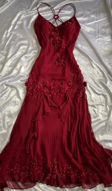 chic dressCharming Red Beaded Appliques Prom Dress Long Chiffon Evening Dress Y7732