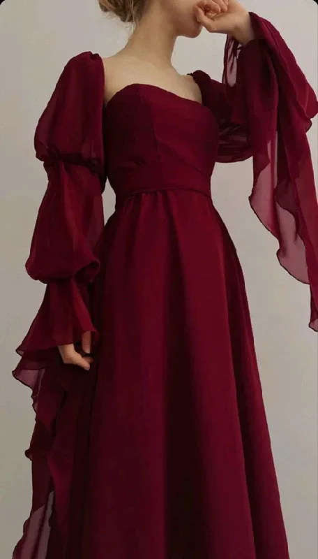 draped dressVintage Romantic A-Line Burgundy Prom Dress Evening Dress Y7583