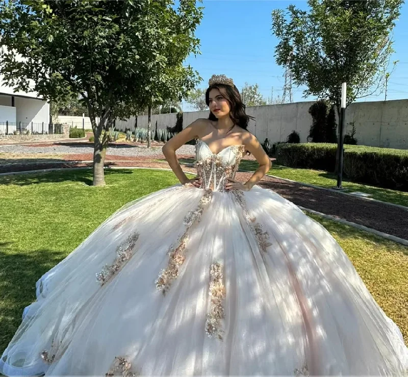 Limited Stock casual summer dressLight Champagne Beaded 3D Flowers Lace Appliques Quincenara Dresses Detachable Puff Long Sleeves 2024 Birthday Luxury Dress Limited Stock casual summer dressLight Champagne Beaded 3D Flowers Lace Appliques Quincenara Dresses Detachable Puff Long Sleeves 2024 Birthday Luxury Dress