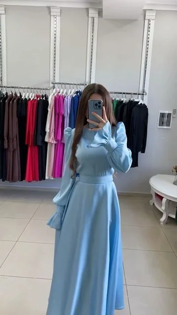 Closeout lace-up dressElegant Blue Prom Dress A Line Party Gown for Women Y6882