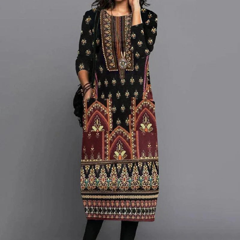 New Arrival casual shift dressComfortable Long-sleeve Round-collar Dress