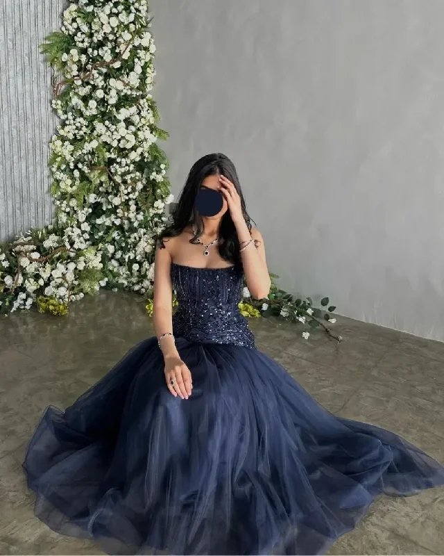 Price Reduction winter dressElegant Strapless Prom Dresses A-Line Floor-Length Sequins Beads Sleeveless Formal Occasion Dresses