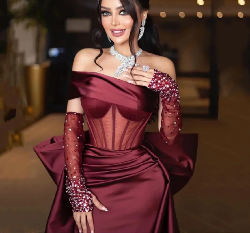 Price Cut high-waisted dressGorgeous Mermaid فساتين السهرة Sexy Off Shoulder Satin Side Split Prom Dress Burgundy Fishtail Vestidos De Noche With Tail Price Cut high-waisted dressGorgeous Mermaid فساتين السهرة Sexy Off Shoulder Satin Side Split Prom Dress Burgundy Fishtail Vestidos De Noche With Tail